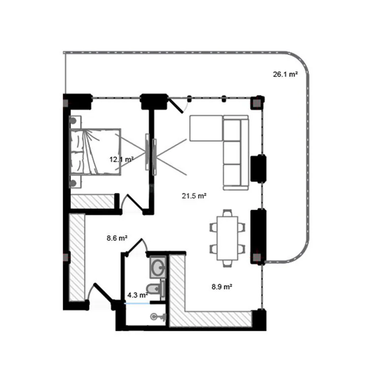 95,7 m²