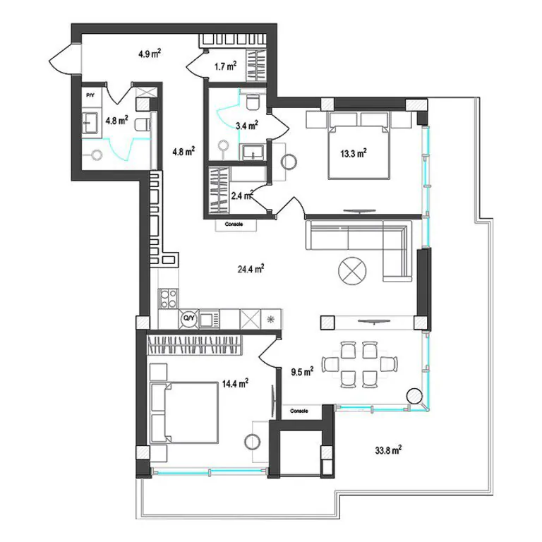 133,4 m²