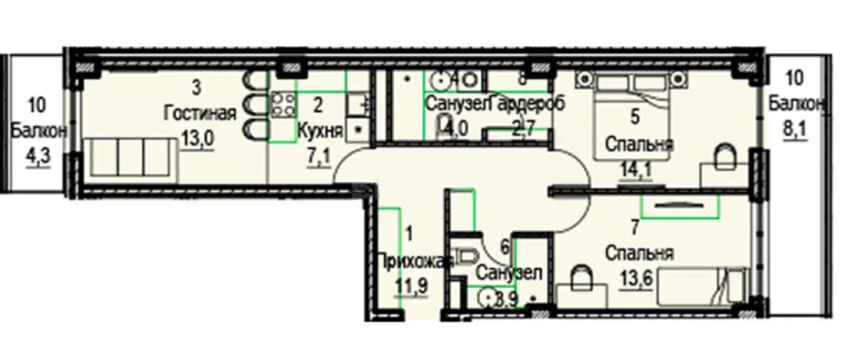 96,9 m²