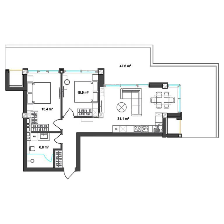 121,9 m²